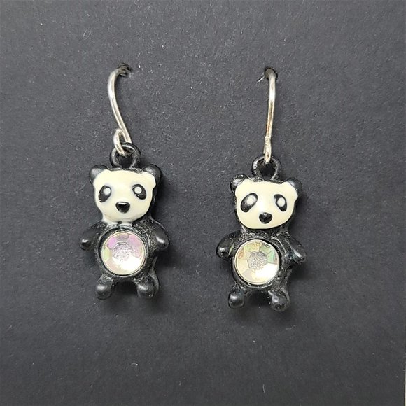 Cute Panda Bear Earrings Rhinestone Belly Pierced - Picture 1 of 5